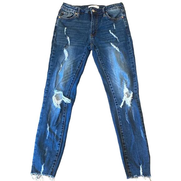 Kancan Cora Mid Rise Super Skinny Jeans Distressed Dark Wash Size 11/29 - Picture 2 of 11
